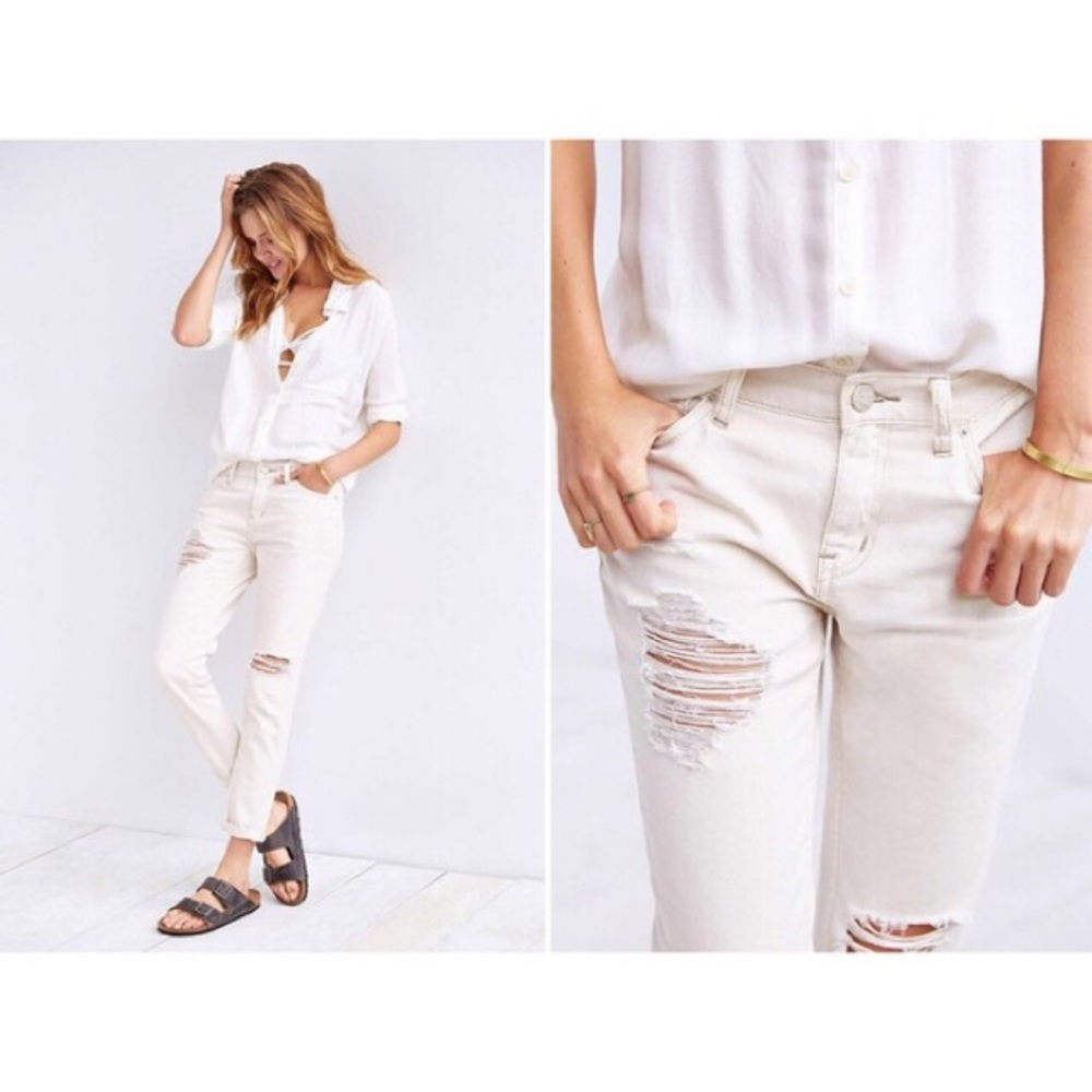 BDG Off-white distressed slim boyfriend jeans